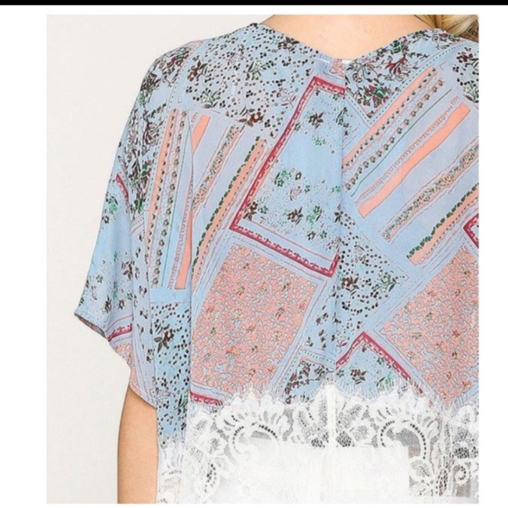 **SOLD**FLORAL LACE ACCENT MAXI  KIMONO - Picture 6 of 6